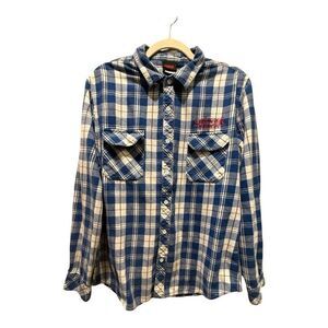 Netflix Stranger Things Plaid Button-up Flannel Shirt Blue White L